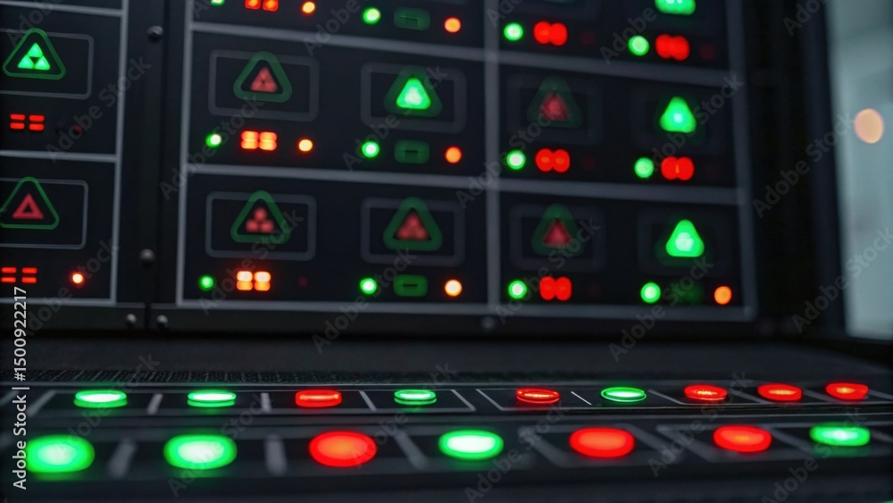Aufkleber image control panel with illuminated red and green buttons and indicators, suggesting a high-tech or