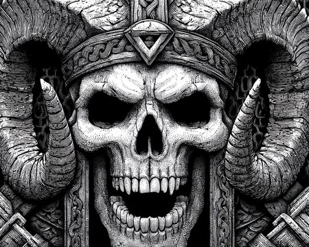 Calavera Adornada con Motivos Tribales en Escala de Grises