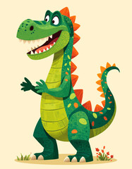 Obraz premium Playful Dinosaur Greeting in Spring Meadow