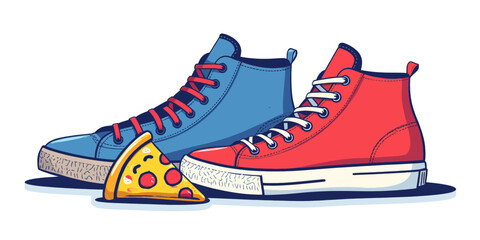 Playful Sneakers and Pizza Slice in Bright Colors