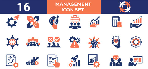 Fototapeta premium Project Management Icon Set Solid Vector Icons for Planning and Time Management