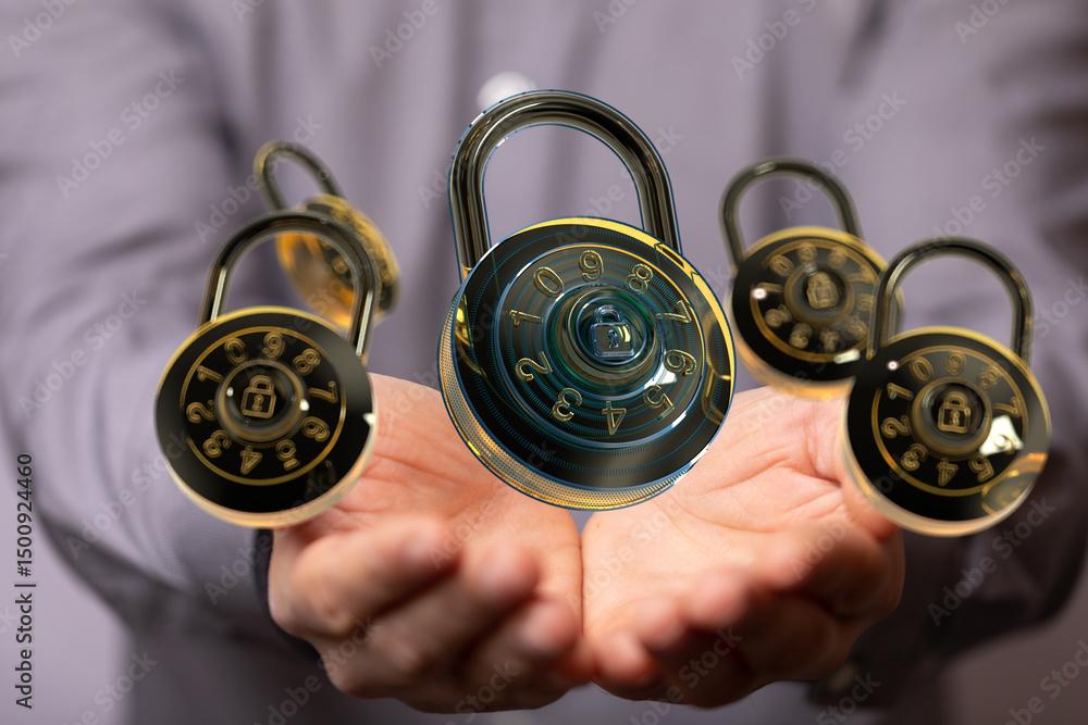 Poster safeguard your information with robust security measures. explore digital and physical lock solution