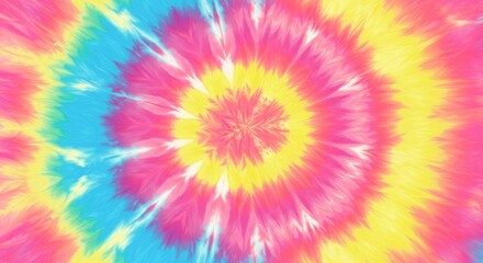 Vibrant Tie Dye Spiral Abstract Background with Pink Blue and Yellow Colors