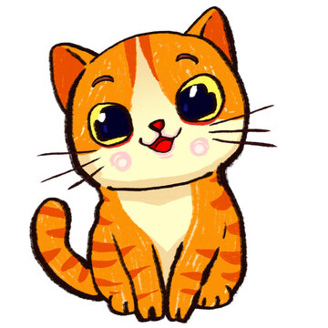 Cute cartoon cat with Big eyes - hand drawn illustration on transparent  background png. ready for event or decor, illustration book.