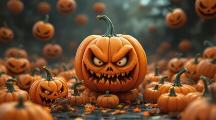 Halloween, citrouille qui fait peur rendu 3D