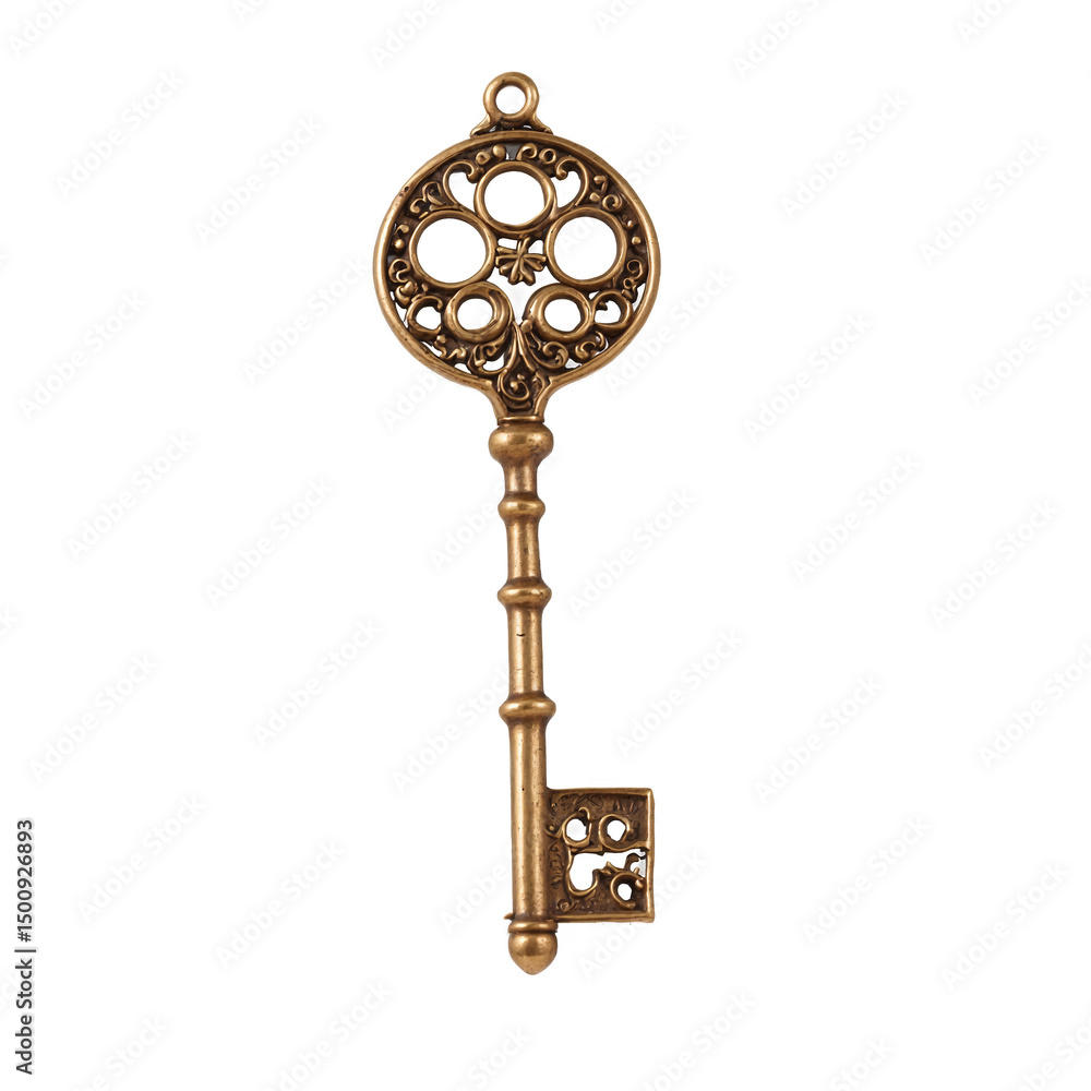 Poster golden key medieval object item transparent background isolated png stock