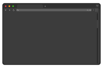Web browser mockup window in dark mode modern flat simple line. web interface blank. Frame screen webpage ui template, interface bar.
