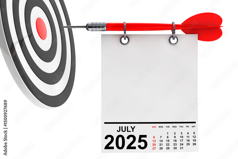 Aufkleber calendar july 2025 on blank note paper with free space for your design. 3d rendering