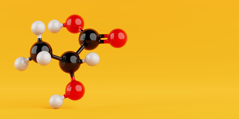 Chemical Science Concept. Colorful Lactic Acid Molecular Structure Model With Atoms Connected By Bonds. 3d Rendering