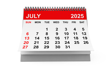 2025 Year July Calendar. 3d rendering