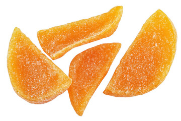 Candied orange slices isolated on black background