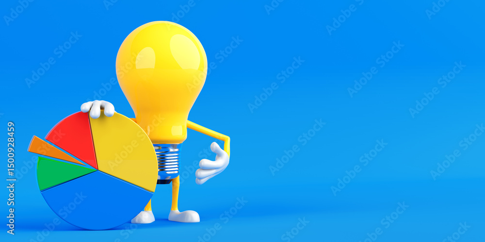 Leinwandbilder business analytics and data strategy concept. light bulb character holding colorful pie chart. 3d re