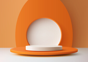 orange podium mockup with white platform minimalist showcase modern product display vibrant backdrop