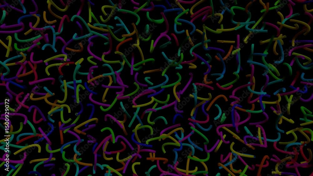 Poster 3d abstract looped background with neon light, multicolored flashes of light bulbs of unusual shapes