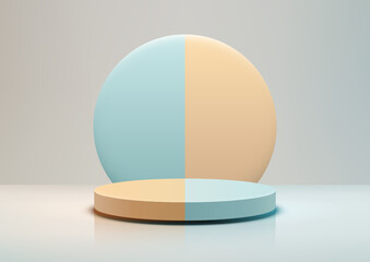 minimalist 3d scene with yellow blue circular backdrop round podium modern product display mockup