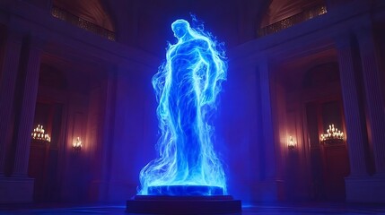 Blue fire man statue, grand hall