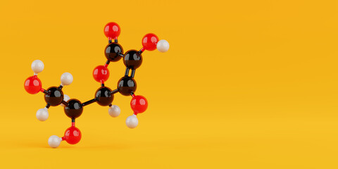 Chemical Science Concept. Colorful Vitamin C Molecular Structure Model With Atoms Connected By Bonds. 3d Rendering