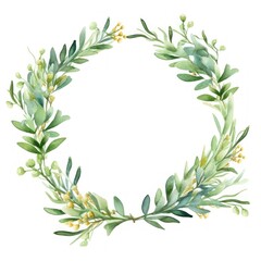 Green wreath ribbon border plant leaf white background.