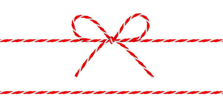 Holiday Celebration Concept. Red And White Twisted Rope Tied In A Bow. 3d Rendering