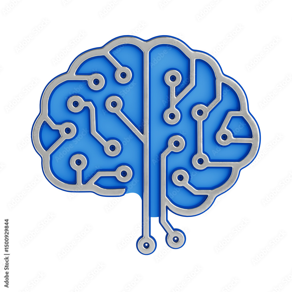 Poster Artificial Intelligence And Technology Concept. Metallic Circuit Brain Shape. 3d Rendering