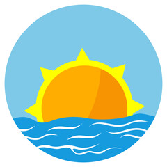 Sunrise Icon – Retro Ocean Sunset with Blue Sky and Waves