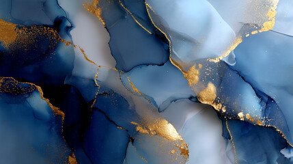 Fototapeta premium Luxury Ink Flow – Gold and Indigo Alcohol Ink Texture in Abstract Fluid Art