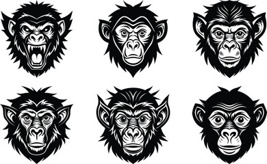 monkey head mascot, monkey head in sunglass silhouette vector, monkey head mascot vector illustration,A vector monkey face silhouette,