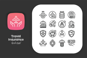 Lineal travel insurance icon design set