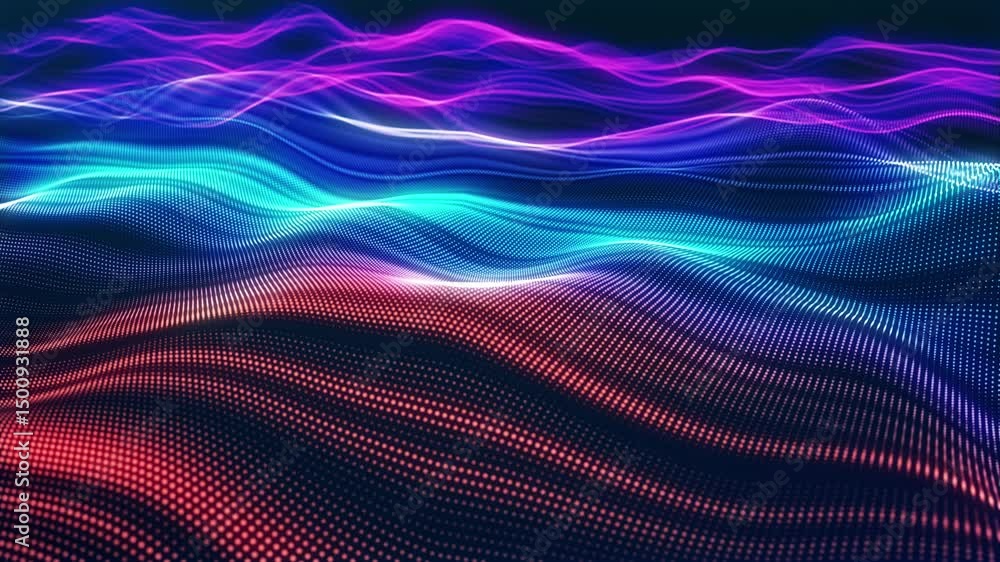 Aufkleber stunning surface composed of neon glow particles that form waves of gradient light, creating a capti