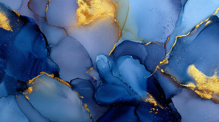Fototapeta premium Luxury Ink Flow – Gold and Indigo Alcohol Ink Texture in Abstract Fluid Art
