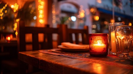 Warm Mexican eatery with wooden tables and soft glow, evoking comfort and authentic charm.