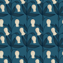 Dark seamless pattern with cute flowers. Print for textile, wallpaper, covers, surface. Retro stylization. For fashion fabric.