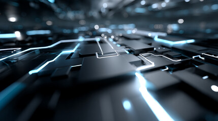Fototapeta premium Futuristic Circuitry – Abstract Electronic Board with Glowing Paths in Dark Sci-Fi Style