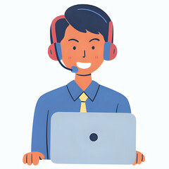 flat illustration of costumer service working in front of monitor PC or Laptop