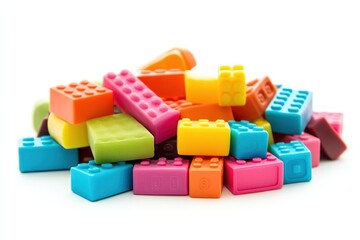 Naklejka premium colorful building blocks set for kids isolated on white background