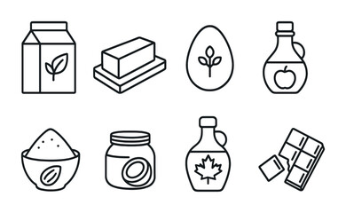 Set of vegan ingredient icons for cooking and baking essentials