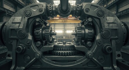 Industrial machinery with gears and mechanisms in a factory setting  