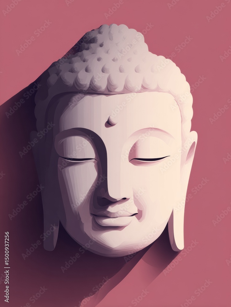 Leinwandbilder calm expression of buddha face in flat design with soft top light on serene background