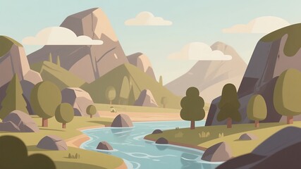 Whimsical Pastel Dreamscape with Cartoon Trees and Clouds