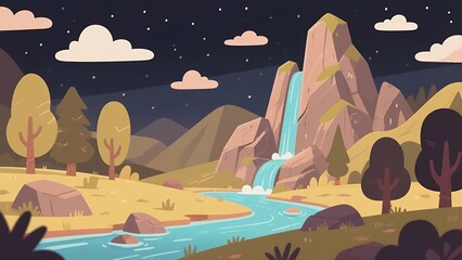 Whimsical Pastel Dreamscape with Cartoon Trees and Clouds