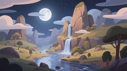 Whimsical Pastel Dreamscape with Cartoon Trees and Clouds