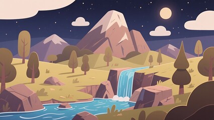 Whimsical Pastel Dreamscape with Cartoon Trees and Clouds