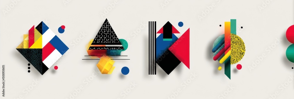 Leinwandbilder Colorful Geometric Sticker Designs Creatively Arranged on a Neutral Background With Ample Free Space in the Upper Third for Additional Elements