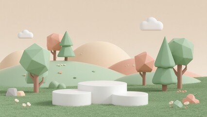 Whimsical Pastel Dreamscape with Cartoon Trees and Clouds