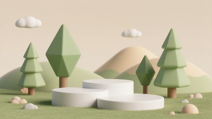 Whimsical Pastel Dreamscape with Cartoon Trees and Clouds