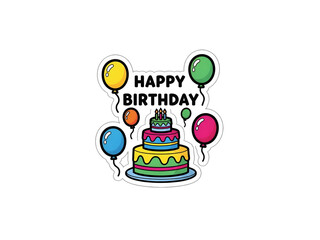 Naklejka premium Happy Birthday Cake & Balloons