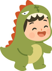Obraz premium Little boy in a dinosaur costume cartoon