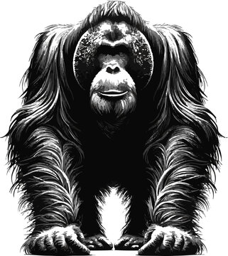 recommend clip art: Vector silhouette of the Orangutan white background