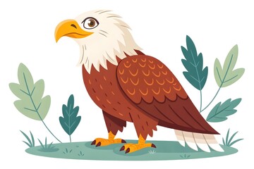 Fototapeta premium Adorable Cartoon Bald Eagle Illustration Wildlife Nature Bird Avian Feathers Forest