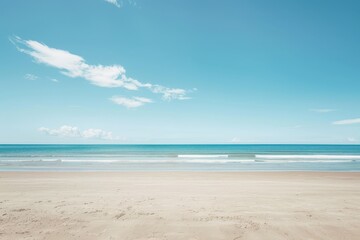 Fototapeta premium Serene Beach Landscape Under Clear Blue Sky and Gentle Waves